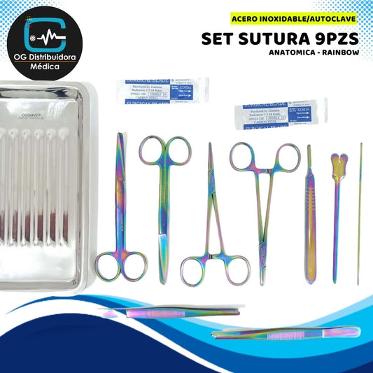 Set Sutura Cirugia 9pz Rainbow Instrumental Quirurgico Acero Inoxidable Ogdmve