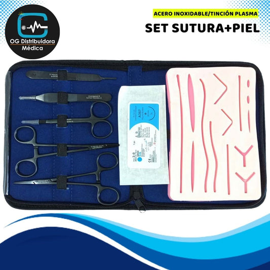 Set Sutura Cirugia 5Pzs Colores + Piel Sintetica Instrumental Quirurgico Acero Inoxidable Ogdmve