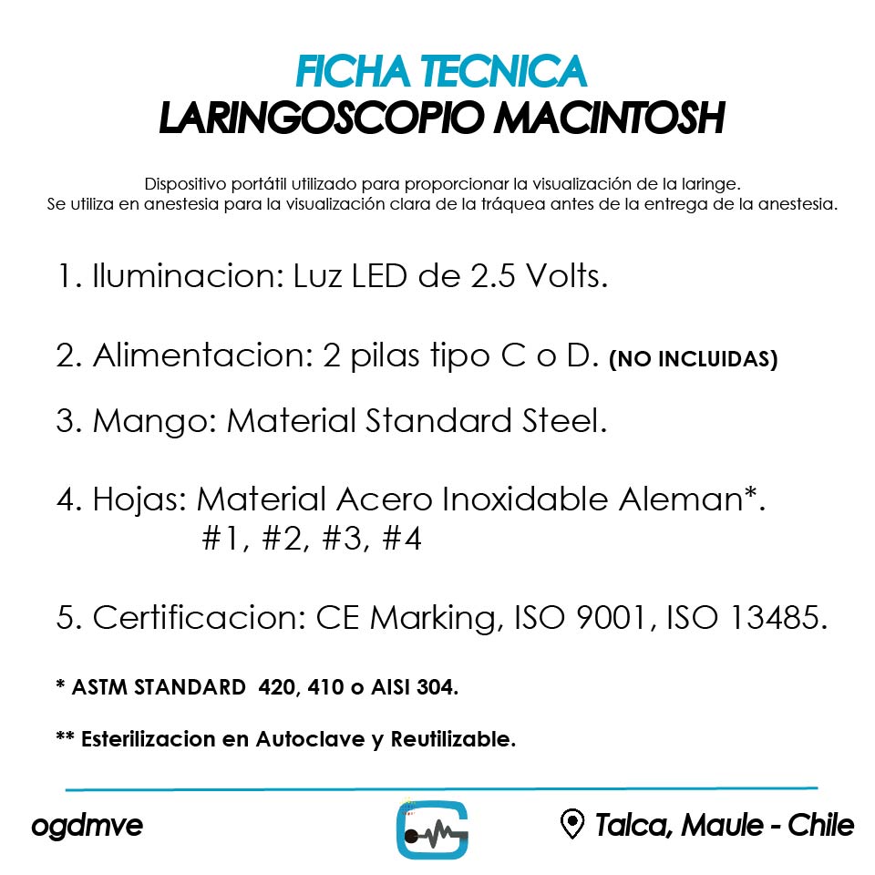 Laringoscopio Macintosh Acero Inoxidable Ogdmve